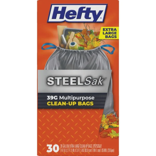 Steel Sak 39 Gal. Heavy Duty Drawstring Trash Bags, 30 Count, Black/gray